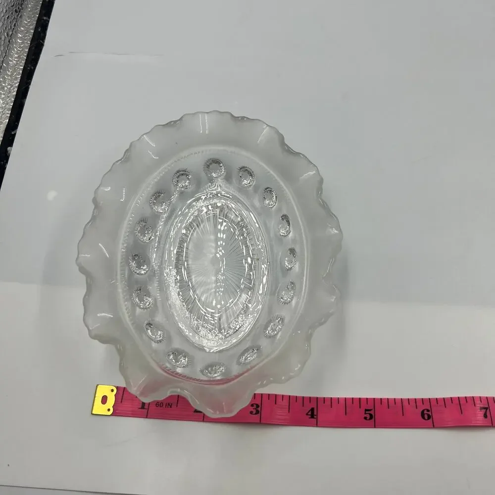 Vintage Clear Crystal Ribbon Hobnail Pattern Trinket Candy‎ Serving Dish